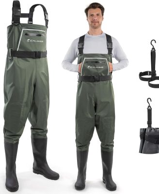 Calamus WaveWalker Fishing Waders for Men & Women, 100% Waterproof PVC Waders with Slip-Resistant Boots, Tear-Resistant Nylon