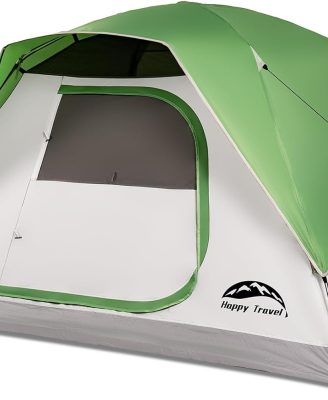 Happy Travel Camping Tent, 4/6 Person Dome Tents for Camping with Rainfly, Waterproof Clip Easy Setup Portable Family Tent with Mesh Windows, 20% More Headroom Backpacking Tents for Camping & Hiking